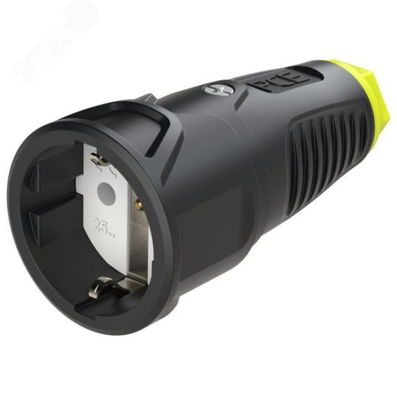 Розетка каб 16A/250V/2P+E/IP20 корпус черный, маркер желтый PCE 2510-she
