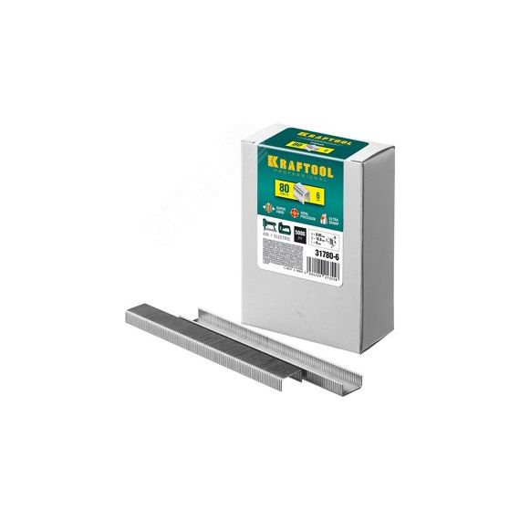 Тонкие широкие скобы для степлера тип 80 6 мм 5000 шт KRAFTOOL 31780-6