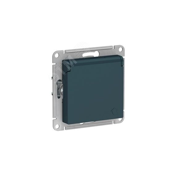 Розетка ATLASDESIGN с заземлением со шторками с крышкой 16А IP20 механизм изумруд SE (Systeme) ATN000846