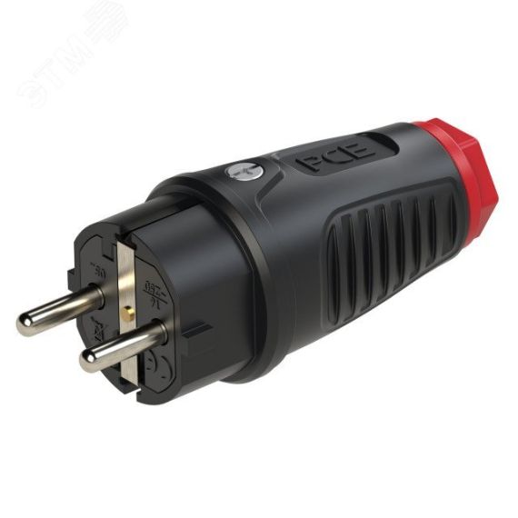 Вилка каб 16А/250V/2P+E/IP44 корпус черный, маркер красный PCE 0512-sr