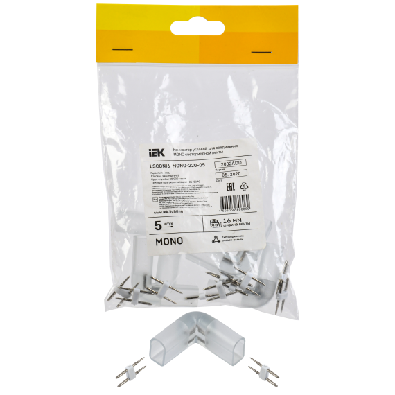 Коннектор угловой 5шт MONO 16мм (разъем-разъем) IEK Коннектор угловой 5шт MONO 16мм (разъем-разъем) IEK