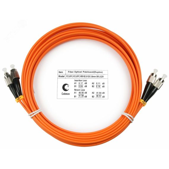 Шнур оптический duplex 7м FC-FC 62,5/125 мм LSZH Cabeus FOP-62-FC-FC-7m