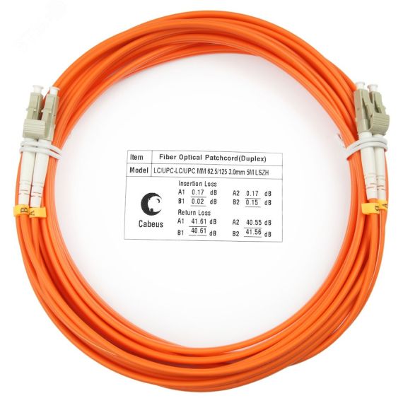 Шнур оптический duplex 7м LC-LC 62,5/125 мм LSZH Cabeus FOP-62-LC-LC-7m