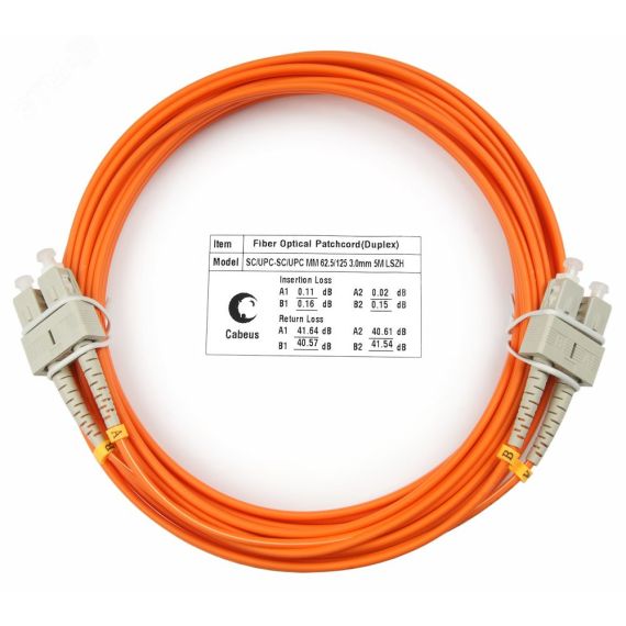 Шнур оптический duplex 7м SC-SC 62,5/125 мм LSZH Cabeus FOP-62-SC-SC-7m