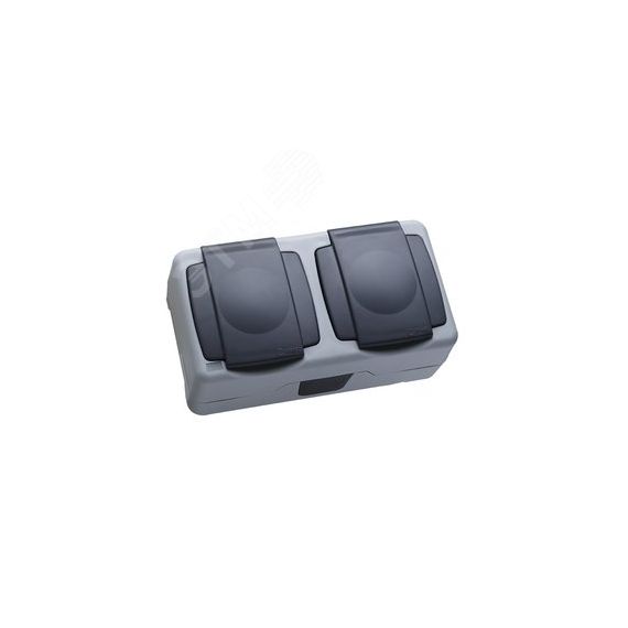 Розетка двойная герметичная с крышкой IP55 серая (пружинный зажим) Makel 36064206