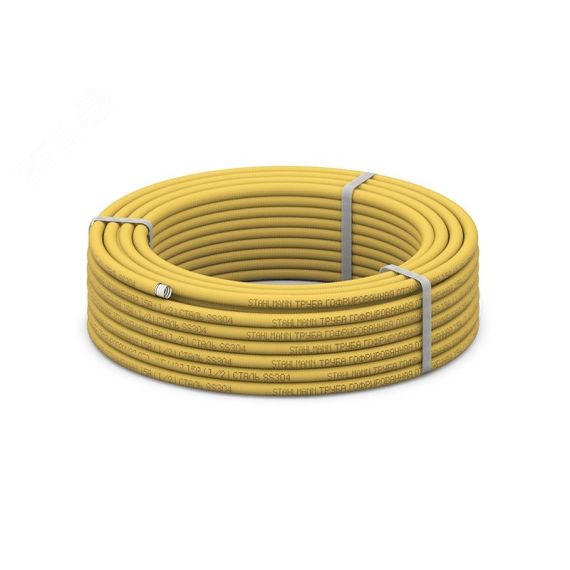 Труба гофрированная из нержав стали SS304 25A, отожженная в оболочке желтая 30м Stahlmann 2250030