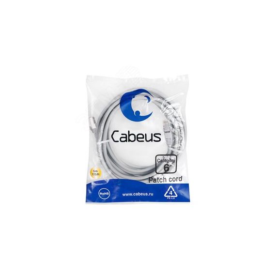 Патч-корд F/UTP, категория 6, 2xRJ45/8p8c, экранированный, серый, LSZH, 5м Cabeus PC-FTP-RJ45-Cat.6-5m-LSZH