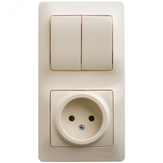Блок: розетка + выключатель двухклавишный бежевый SE (Systeme) GSL000272