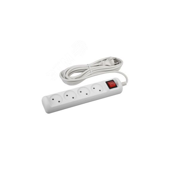 Удлинитель электрический U-4s-5m-2x1 без заземления c выключателем 4 розетки 5 м ПВС 2x1мм2 10А ЭРА Б0044054