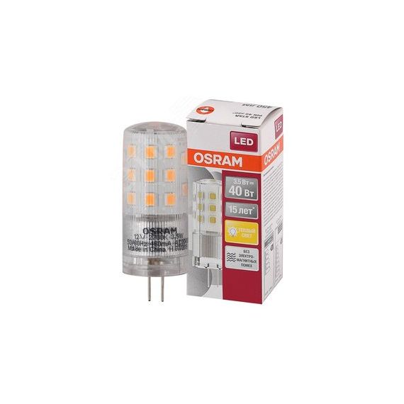 Лампа светодиодная LED 3,5Вт G4 12V STAR PIN40 (замена 40Вт), теплый, прозр. Osram LEDVANCE 4058075369009