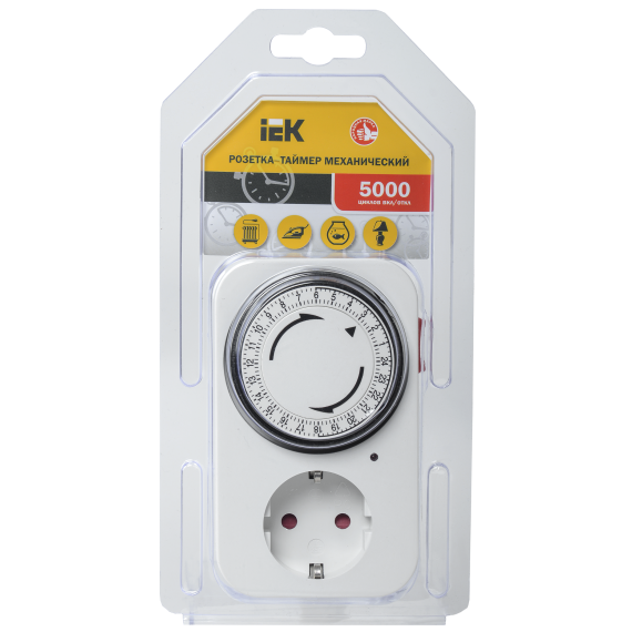 Розетка-таймер механический РТМ-2 с индикацией 15мин 24ч 96on/off 16А IP20 IEK