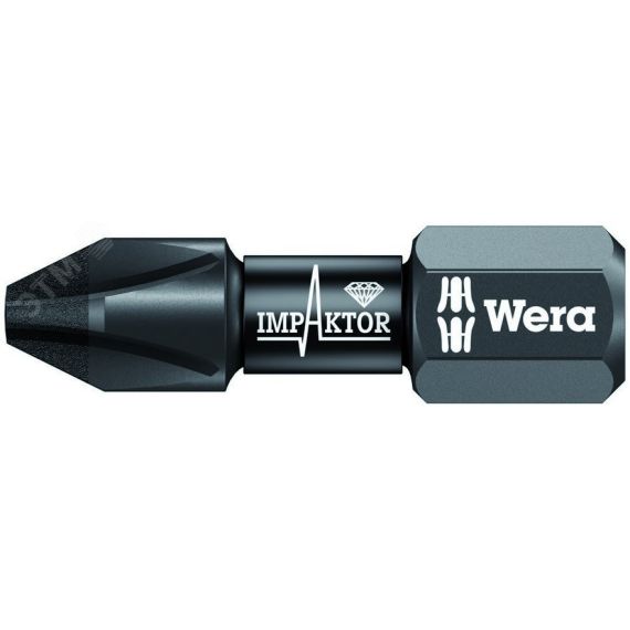 Бита ударная 851/1 IMP DC Impaktor PH алмазное покрытие хвостовик 1/4 C 6.3 PH 1 x 25 мм WERA WE-057615