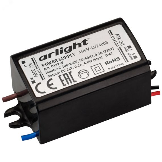 Блок питания ARPV-LV24005 (24V, 0.2A, 5W) (ARL, IP67 Пластик, 2 года) Arlight 011745