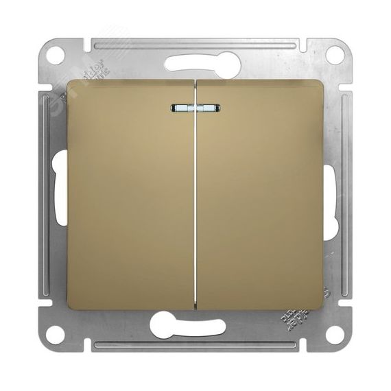 GLOSSA Выключатель двухклавишный с подсветкой в рамку титан схема 5а SE (Systeme) GSL000453