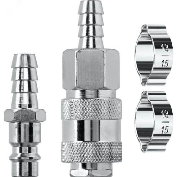 Набор (штуцер ''елочка'' 10 мм - рапид муфта) + (рапид штуцер-штуцер ''елочка'' 10 мм) + (обжимные хомуты 2 шт) KRAFTOOL 06599-10-H