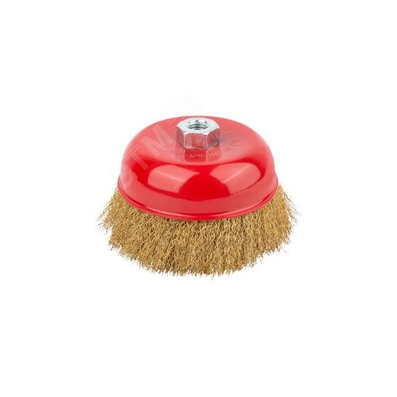 Кордщетка чашечная, гайка М14, стальная латунированная волнистая проволока 125 мм КУРС 39039