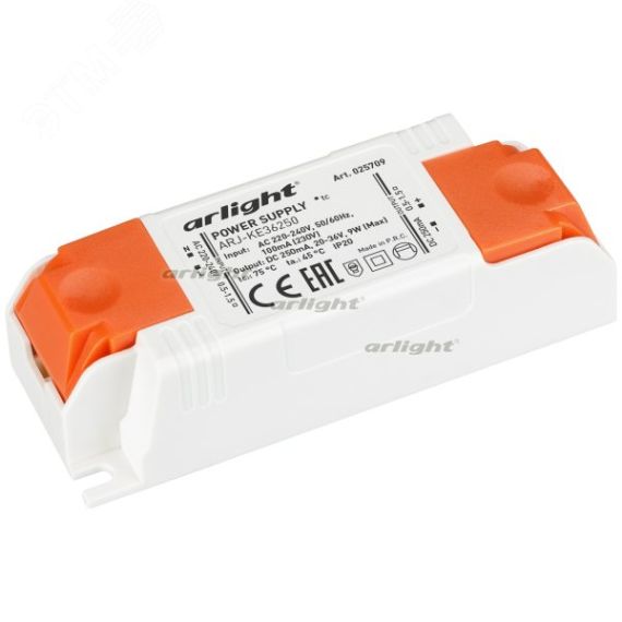 Блок питания ARJ-KE36250 (9W, 250mA) (ARL, IP20 Пластик, 5 лет) Arlight 025709