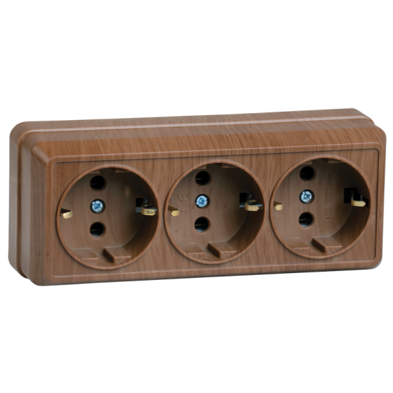 OKTAVA Розетка 3-местная с заземлением для открытой установки 16А РС23-3-ОД дуб IEK OKTAVA Розетка 3-местная с заземлением для открытой установки 16А РС23-3-ОД дуб IEK