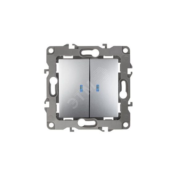 Выключатель двойной с подсветкой, 10АХ-250В, Эра12, алюминий,12-1105-03 ЭРА Б0014659