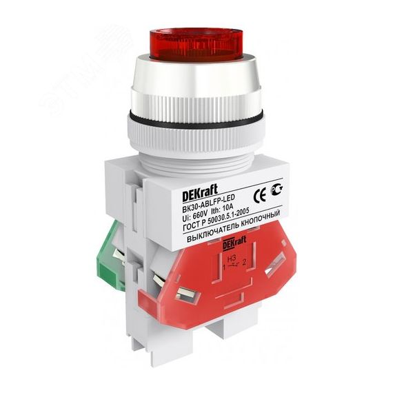 Выключатель кнопочный ВK-30 ABLFP диам. 30мм красный LED 220В SE (Dekraft) 25048DEK