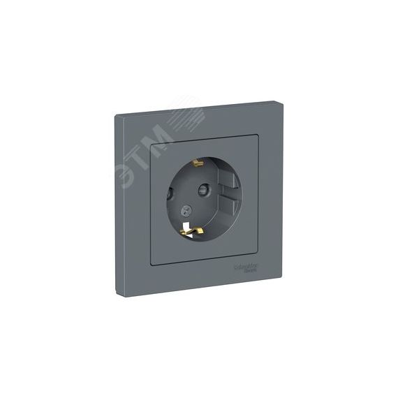 Розетка ATLASDESIGN с заземлением со шторками 16А в сборе грифель SE (Systeme) ATN000744