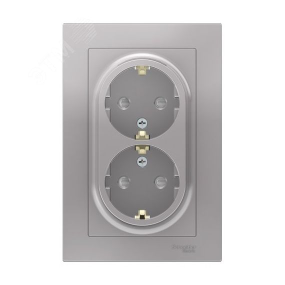 Розетка ATLASDESIGN двойная с заземлением со шторками 16А в сборе алюминий SE (Systeme) ATN000326
