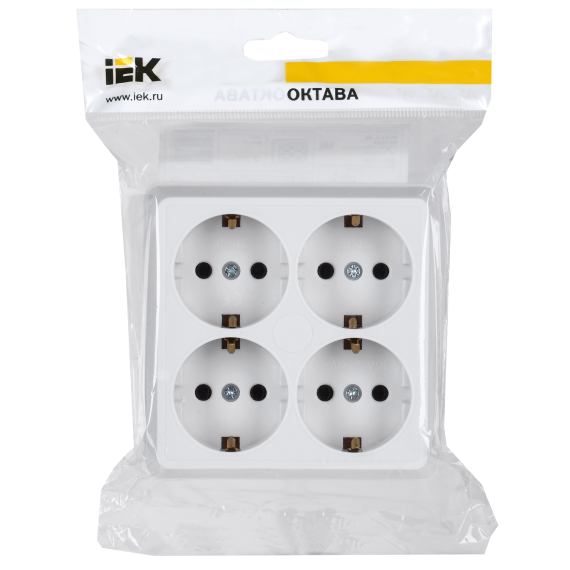 OKTAVA Розетка 4-местная с заземлением для открытой установки 16А РС24-3-ОБ белый IEK
