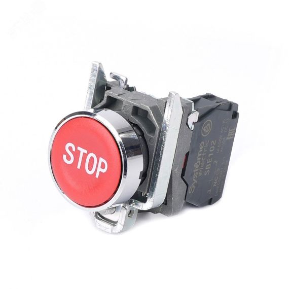Кнопка SB4 в сборе модульная 22мм красная металл 1НЗ с маркировкой STOP SE (Systeme) SB4BA4342