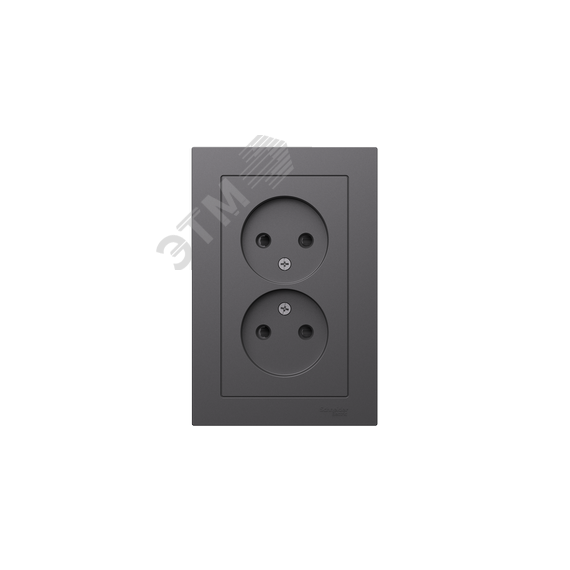 ATLASDESIGN РОЗЕТКА двойная без заземления со шторками,16А, в сборе, БАЗАЛЬТ SE (Systeme) ATN001422