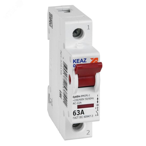 Выключатель нагрузки 1П 63А 400В OptiDin BM63PL-163-УХЛ3 (ВМ63PL) КЭАЗ 328158