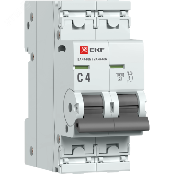 Автоматический выключатель 2P 4А (C) 6кА ВА 47-63N PROxima EKF M636204C