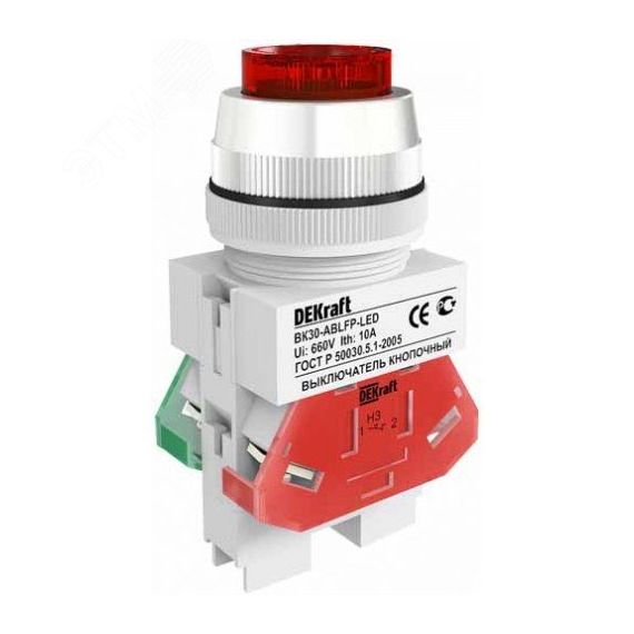 Выключатель кнопочный ВK-22 ABLFP диам. 22мм зеленый LED 24В AC/DC SE (Dekraft) 25069DEK