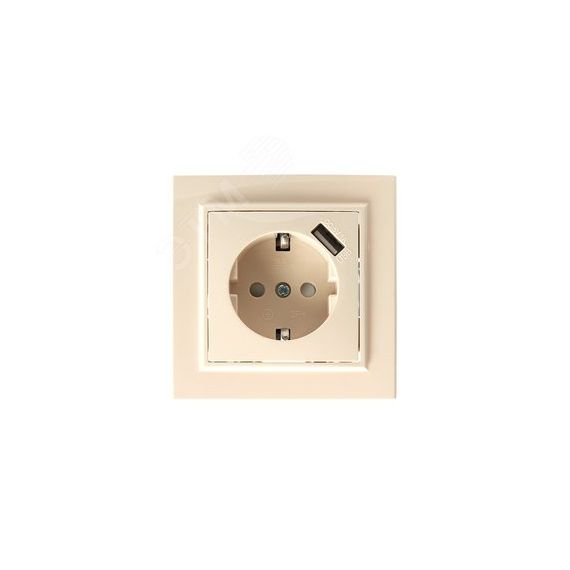 Розетка одноместная с/з с защитной шторкой и с USB, серия Эрна, слоновая кость, Stekker STEKKER PST16-9011-02 39237