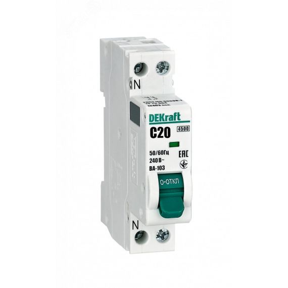 Выключатель автоматический 1+N 20А х-ка C ВА-103 4,5кА SE (Dekraft) 12403DEK