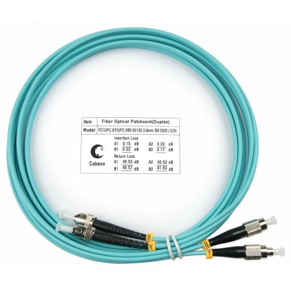 Шнур оптический duplex 3м FC-ST 50/125 мм OM3 LSZH Cabeus FOP-50-FC-ST-3m