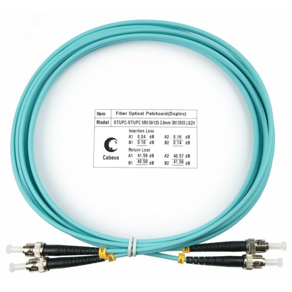 Шнур оптический duplex 3м ST-ST 50/125 мм OM3 LSZH Cabeus FOP-50-ST-ST-3m