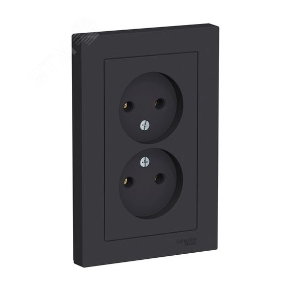 Розетка ATLASDESIGN двойная без заземления 16А в сборе карбон SE (Systeme) ATN001020