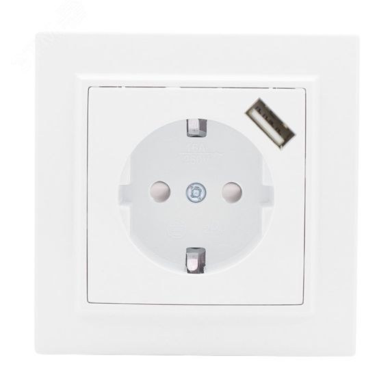 Розетка 1-местная СП с/з Минск 16А белая с защитными шторками с USB EKF ERR16-028-100-USB
