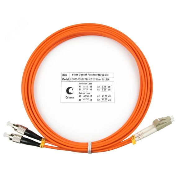 Шнур оптический duplex 3м LC-FC 62,5/125 мм LSZH Cabeus FOP-62-LC-FC-3m