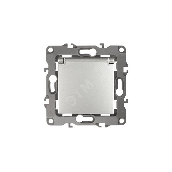 Розетка 2P+E Schuko со шторками с крышкой, 16A-250В, Эра12, алюминий, 12-2103-03 ЭРА Б0014695