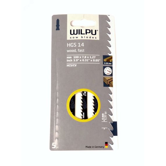Пилка для лобзика HGS 14 х5шт/уп для дерева до 50мм (быстрый рез) WILPU 0236000005