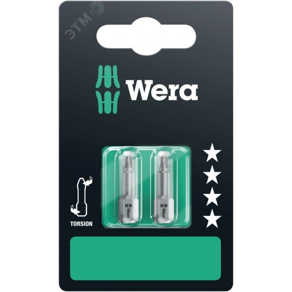 Бита торсионная 851/1 TZ PH SB вязкая твердость хвостовик 1/4 C 6.3 2 шт PH 1 x 25 мм с держателем-еврослот WERA WE-073323