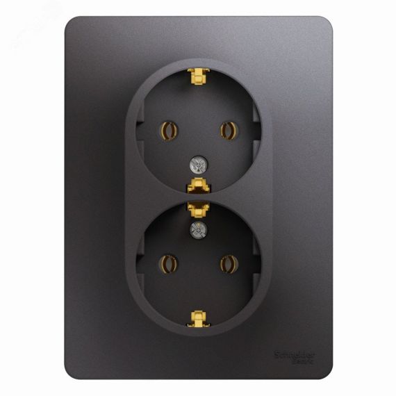 GLOSSA розетка двойная с заземлением в сборе графит SE (Systeme) GSL001324