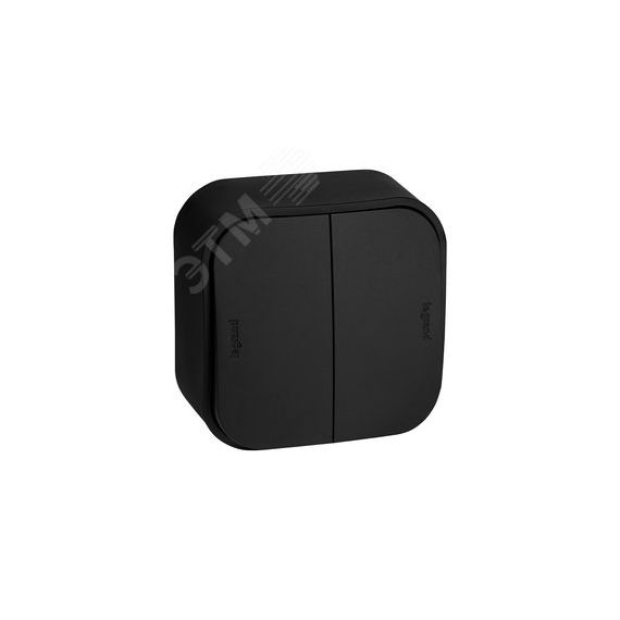 Переключатель двухклавишный - Legrand Quteo - IP20 10A 250В винтовые зажимы накладной монтаж - чёрный матовый Daccord/Legrand 782479