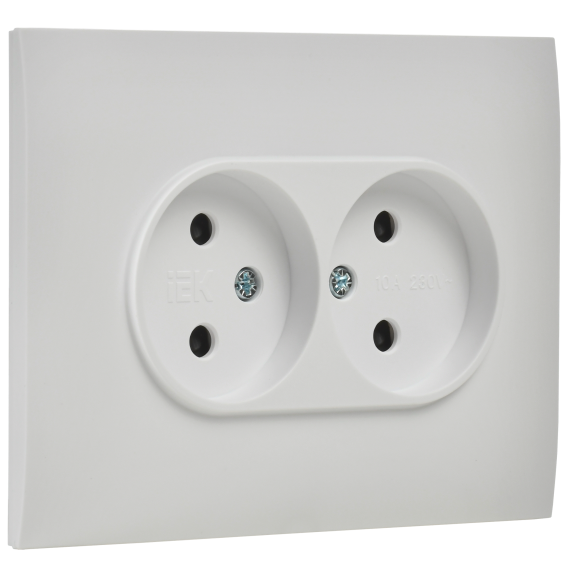 SKANDY Розетка 2-местная без заземления с защитными шторками 10А в сборе SK-R09W арктический белый IEK