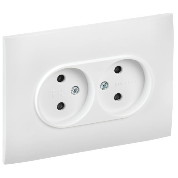SKANDY Розетка 2-местная без заземления с защитными шторками 10А в сборе SK-R09W арктический белый IEK