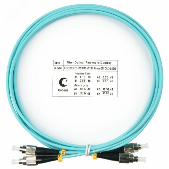 Шнур оптический duplex 1,5м FC-FC 50/125 мм OM3 LSZH Cabeus FOP-50-FC-FC-1,5m
