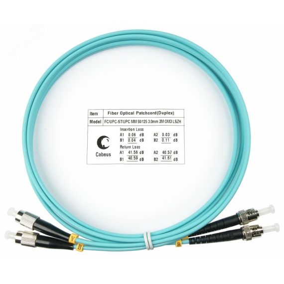 Шнур оптический duplex 1,5м FC-ST 50/125 мм OM3 LSZH Cabeus FOP-50-FC-ST-1,5m