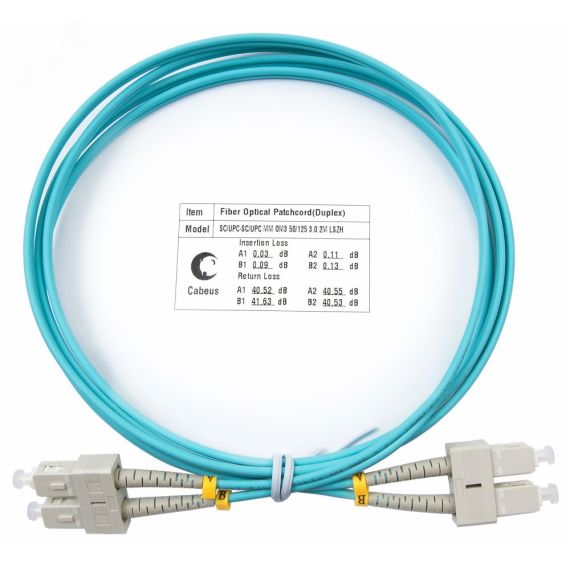 Шнур оптический duplex 1,5м SC-SC 50/125 мм OM3 LSZH Cabeus FOP-50-SC-SC-1,5m