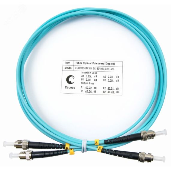 Шнур оптический duplex 2м ST-ST 50/125 мм OM3 LSZH Cabeus FOP-50-ST-ST-2m